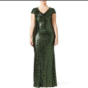 Badgley Mischka Emerald Scarlet Gown, Green Sequins with Cowl Neck